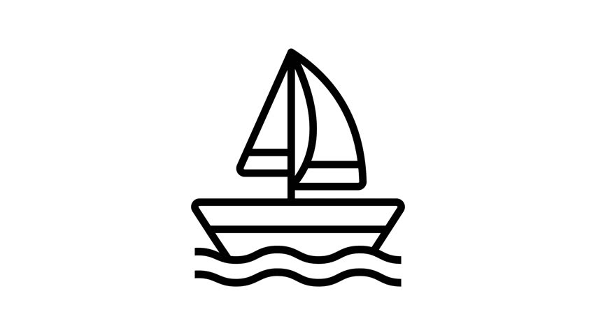 Visually engaging outline aminated icon of white sailboat boat