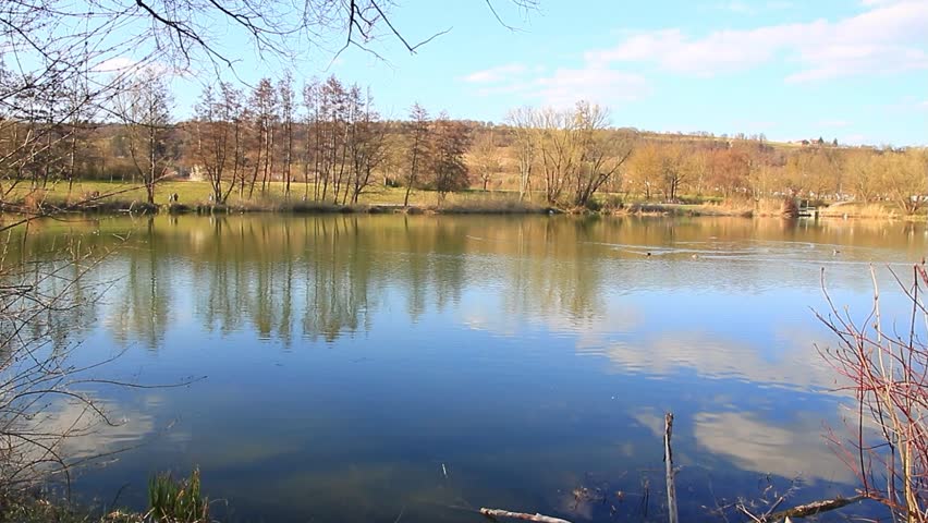 People Cycling on a Scenic Lake Shore Path in Autumn Near Regensburg