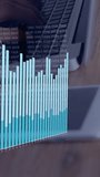 Vertical video: Man typing PC sparking charts over hands turning peaks to bars for business insight. Keyboard, desk, data, visualization, analytics, dashboard, vertical video - Powered by Shutterstock - Get 15% off with code: PIKWIZARD15