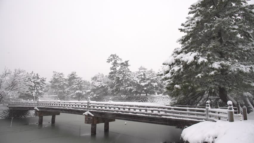 Snow-covered Matsue Castle in February, Japan