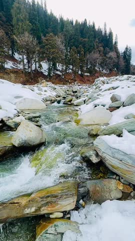 Mountain river and the snow 