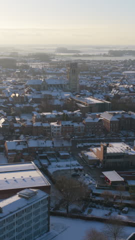 The Basilica of Our Lady in Tongeren, Belgium. Aerial Vertical