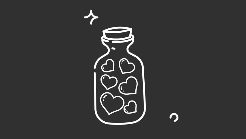 Love hearts bottle potion hand drawn doodle emotion