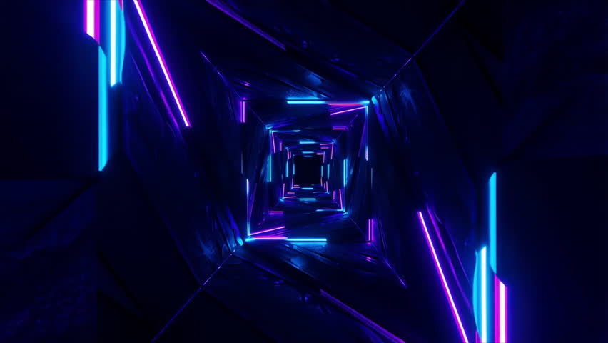 Neon Tunnel: Immerse yourself in the hypnotic embrace of this digital tunnel, a mesmerizing dance of blue and violet neon lights that create a futuristic and captivating visual experience. 