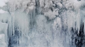 Stream cascades behind frozen Resovsky waterfall with winter icy stalactites. Cold nature scene ideal for landscapes, seasonal visuals, and documentary use. - Powered by Shutterstock - Get 15% off with code: PIKWIZARD15