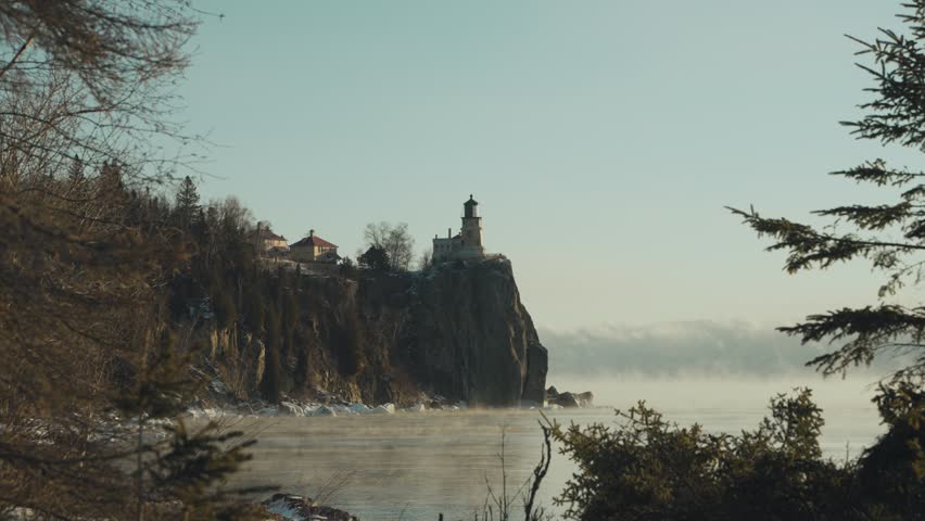 Iconic Split Rock Lighthouse perched atop a sheer cliff on Lake Superior