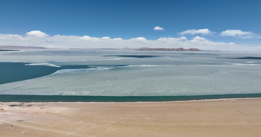 Aerial footage of beautiful lake in Tibet,China