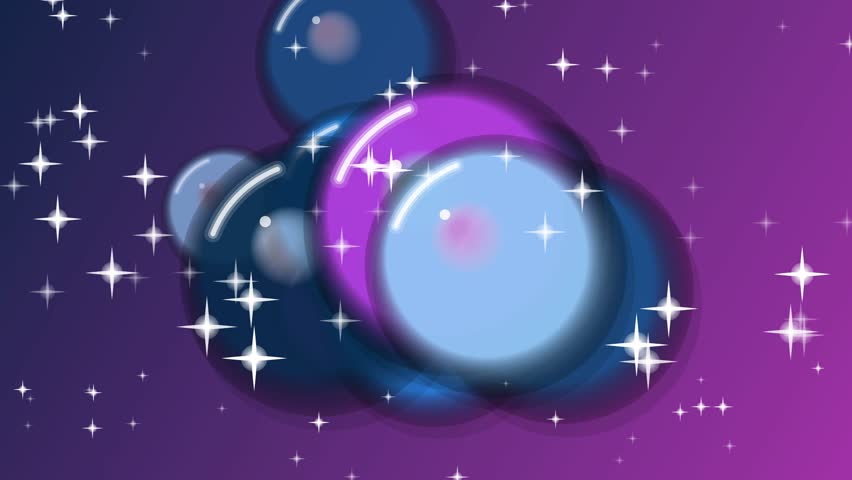 Animated sequence of a shiny purple and blue object in space with stars
