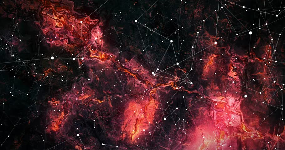 On start outlined keyboard panel appearing, centering, nodes linking panels, visualizing data. Grid, interface, holographic, cosmic, digits, constellation, branding