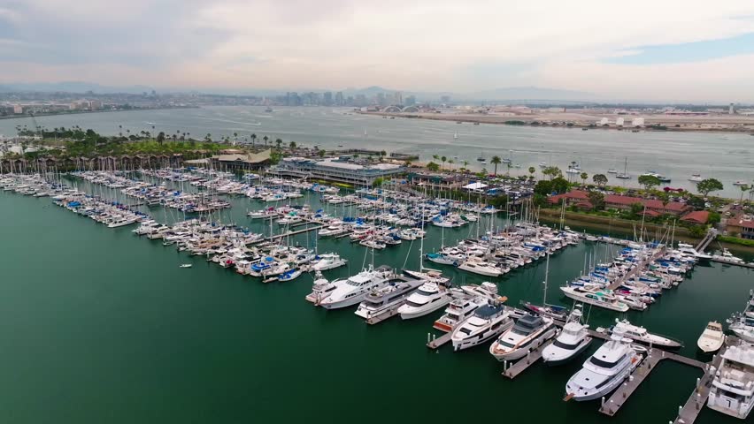 60FPS Orbiting Drone Footage of Boats in the Harbor at Shelter Island, in San Diego, California, USA