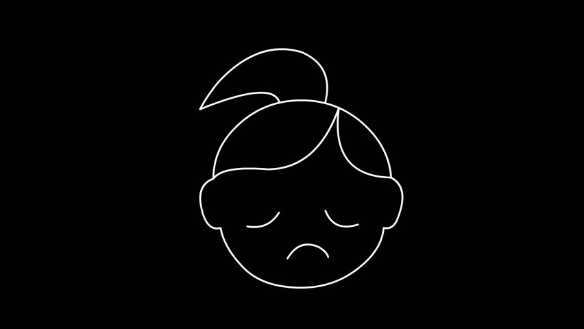 Sad cartoon face outline animation on dark background