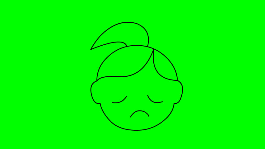 Sad cartoon boy face icon animation on green screen