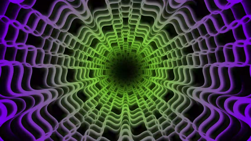 Abstract green and purple pattern tunnel animation
