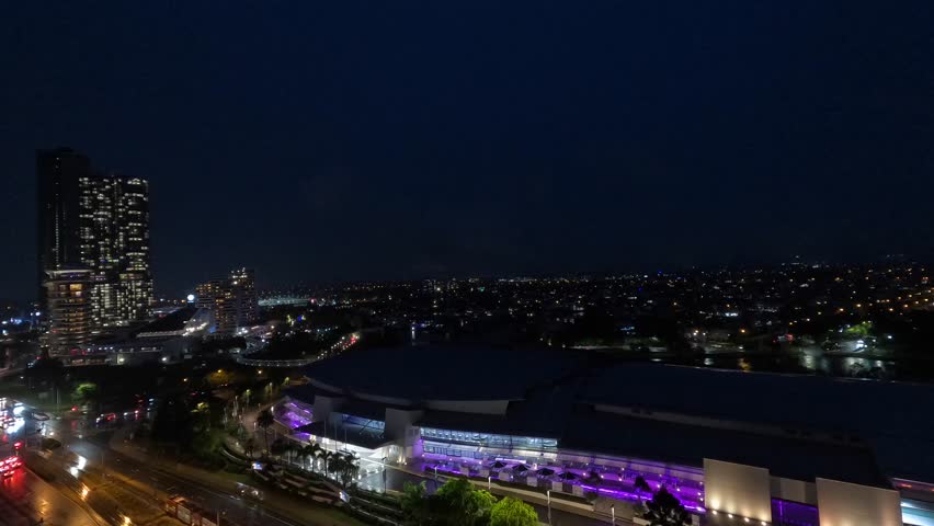 Timelapse night time in Broadbeach facing inland towards the Star casino, Gold Coast, Queensland, Australia