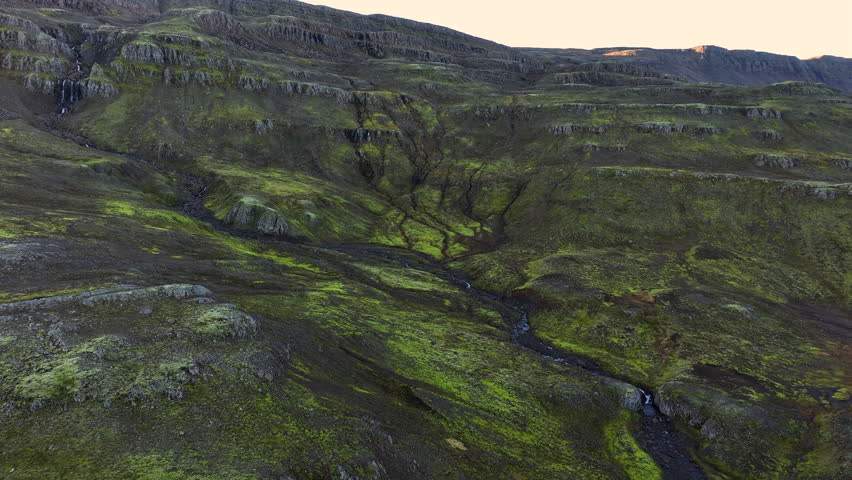 Aerial view of the mountain scenery in the Mjoifjördur fjord - Iceland