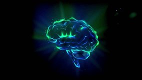Animated Brain Scan Visualization for Medical Research and Artificial Intelligence Glowing digital human brain visualization with neon green and blue light pulses representing neural activity and artificial intelligence. - Powered by Shutterstock - Get 15% off with code: PIKWIZARD15