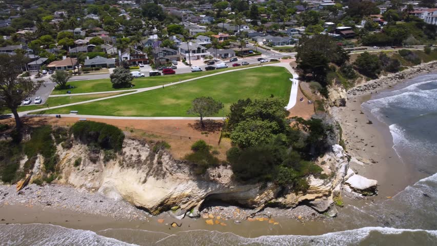 Shoreline Park, Santa Barbara, California. Wide landscape shot overlooking the Pacific Ocean and tropical sandy beaches with clear blue water on beautiful sunny summer day with Clear blue Water at