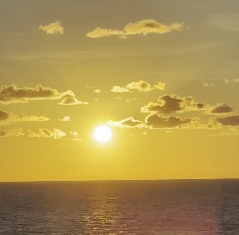Orange Sunset Over Sea With Horizon And  Waves