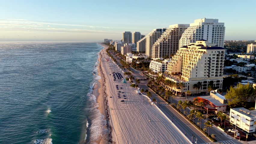 aerial push forward along fort lauderdale beach florida