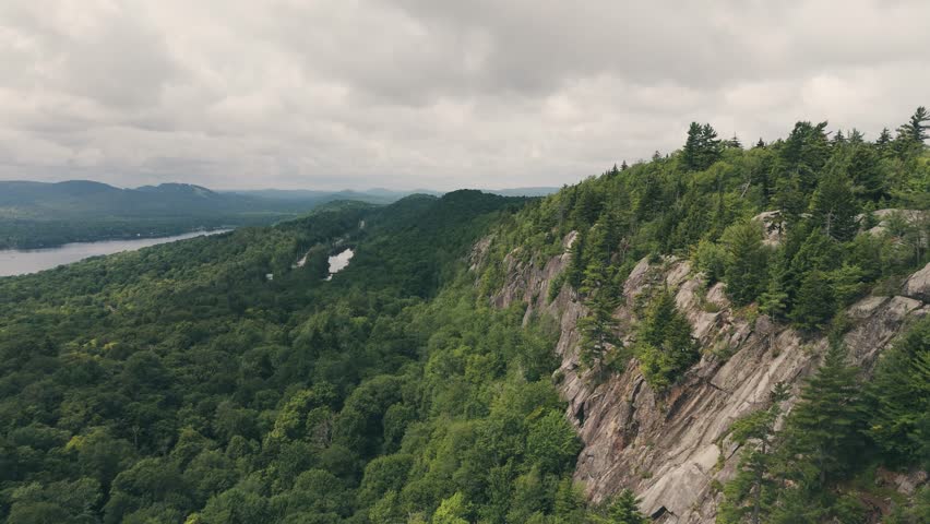 Aerial view of Bald Mountain near Old Forge in the Adirondack Mountains of New York during clear daylight and peaceful natural conditions.