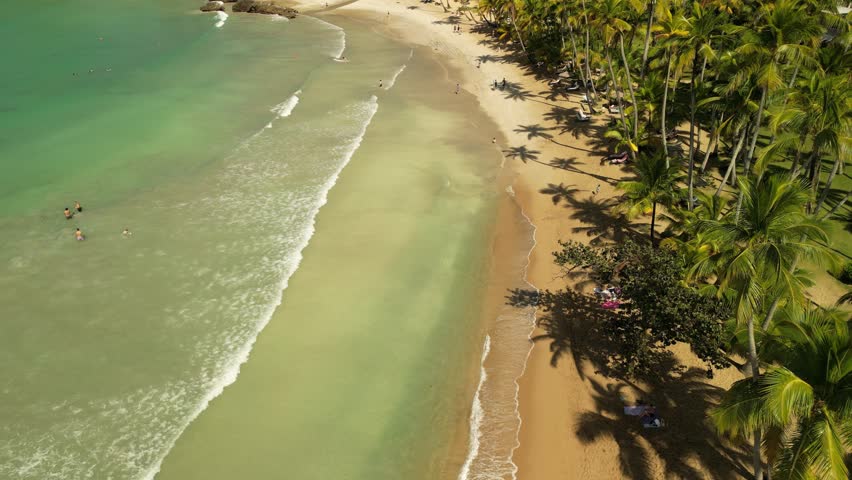 Cinematic aerial showing clean sand, rolling waves, and open tropical sky across Bonita Beach. Great for destination marketing and relaxation content.