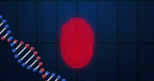 Animation of dna, fingerprint scanning and data processing on navy background. global internet security, data processing, connections and digital interface concept digitally generated video. - Powered by Shutterstock - Get 15% off with code: PIKWIZARD15