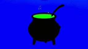 Black witch cauldron filled with glowing green potion is placed on deep blue gradient background - Powered by Shutterstock - Get 15% off with code: PIKWIZARD15