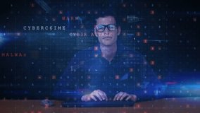 Animation of data processing over hacker with connection. Global online security cybercrime and data processing concept digitally generated video. - Powered by Shutterstock - Get 15% off with code: PIKWIZARD15