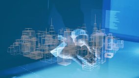 Animation of data processing and globe over cityscape buildings. Design data processing and technology concept digitally generated video. - Powered by Shutterstock - Get 15% off with code: PIKWIZARD15