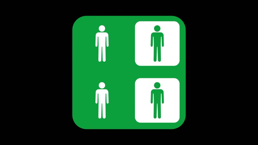 Four white stick figures are arranged in a grid pattern inside a green rounded square to represent a gathering place or a designated group area