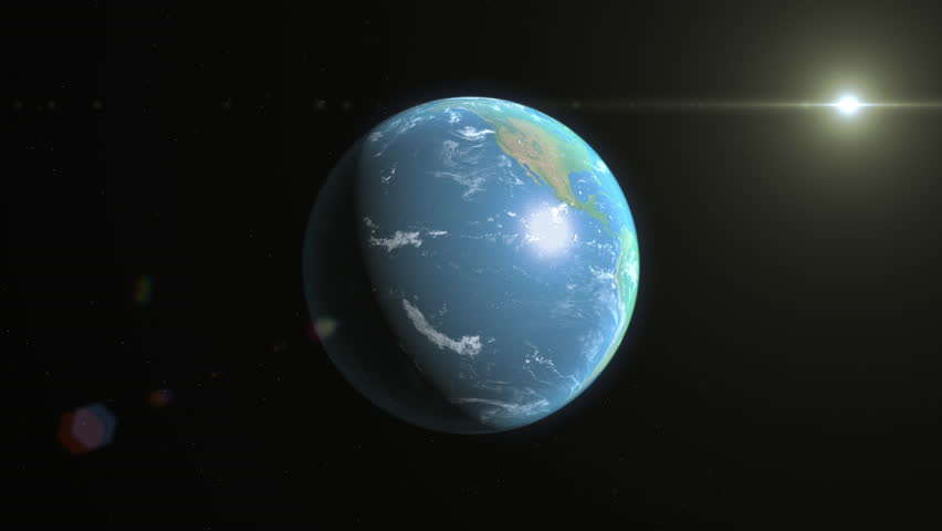 The animation shows the Earth rotating and highlights the location and map of Peru at day. It captures the beauty of the planet and the sun appearing as a lens flair at the start