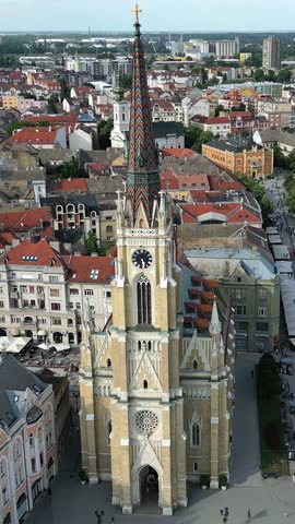 Aerial view of the Catholic Church of the Blessed Virgin Mary in Novi Sad