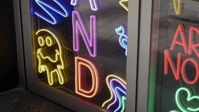 Vibrant neon shop window showcasing colorful signs and modern retail vibe - Powered by Shutterstock - Get 15% off with code: PIKWIZARD15