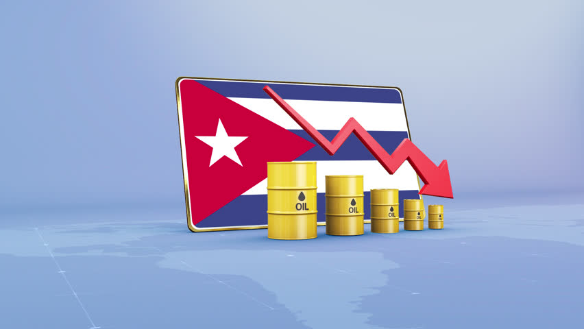 Cuba Oil Revenue and Reserves Decline with Red Arrow Financial Data Graph Economic Crisis Concept