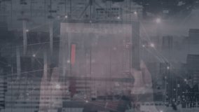 Animation of network of connections and data processing over cityscape. Global connections, data processing and digital interface concept digitally generated video. - Powered by Shutterstock - Get 15% off with code: PIKWIZARD15