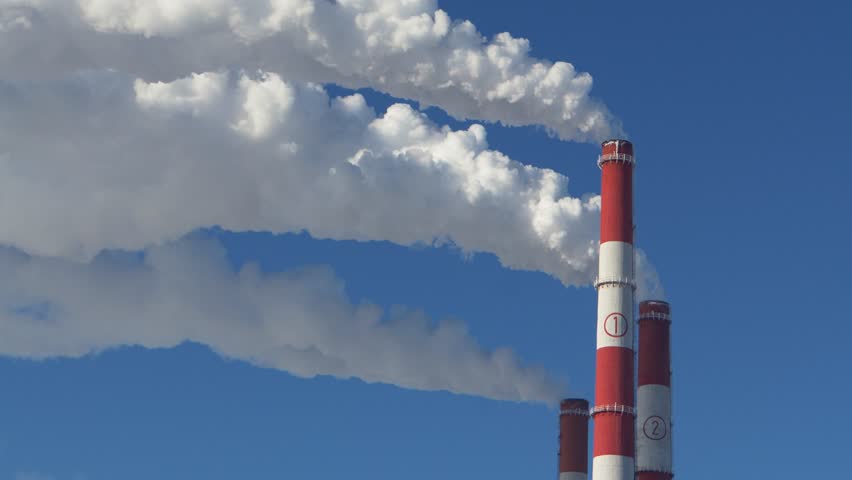 Chimneys of a thermal power plant. 