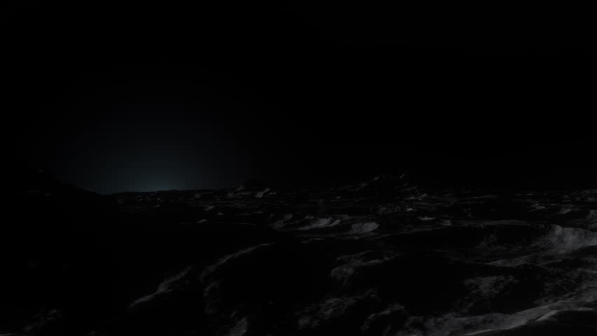 Incredible Earthrise on the moon as camera moves along rugged terrain with dark impact craters and detailed Planet Earth. Visual of a lonely fragile world in viewed from a lunar perspective. Animation