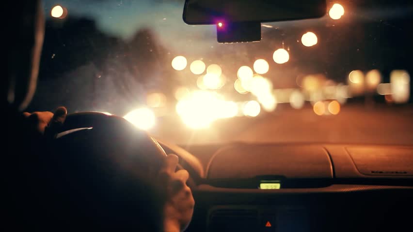 point of view driving car at night