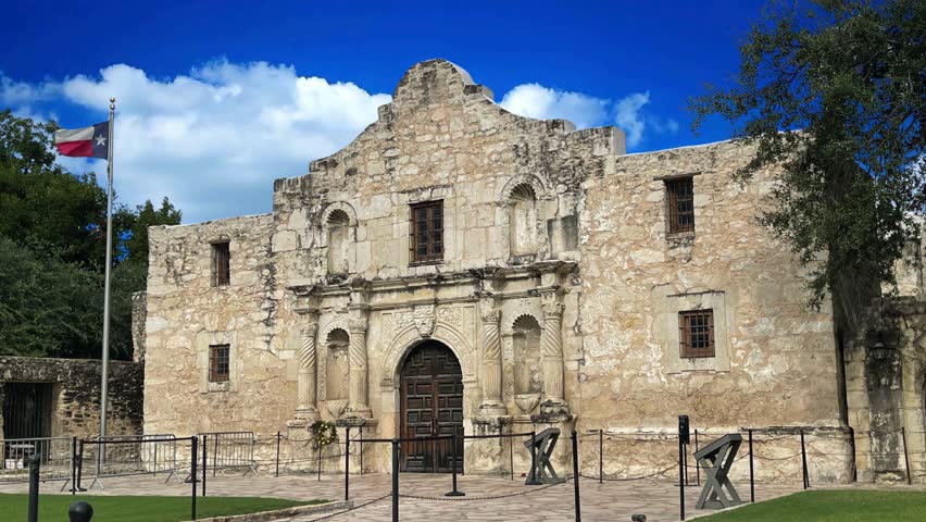 Historic Front View of The Alamo Mission under a Clear Sky, San Antonio, Texas, USA
Alamo, San Antonio, Texas, USA, mission, historic, history, landmark, battle, fortress, stone, architecture, tourism, travel, heritage, memorial, 1836, revolution, destination, sightseeing, chapel, exterior, facade, iconic, southwest, American, veteran, museum, monument, cultural, brickwork, sunny, sky, clouds, park, masonry, antique, classical, legendary, heroes, Crockett, Bowie, Travis, siege, Texan, independence, archaeological, vacation, famous, site.