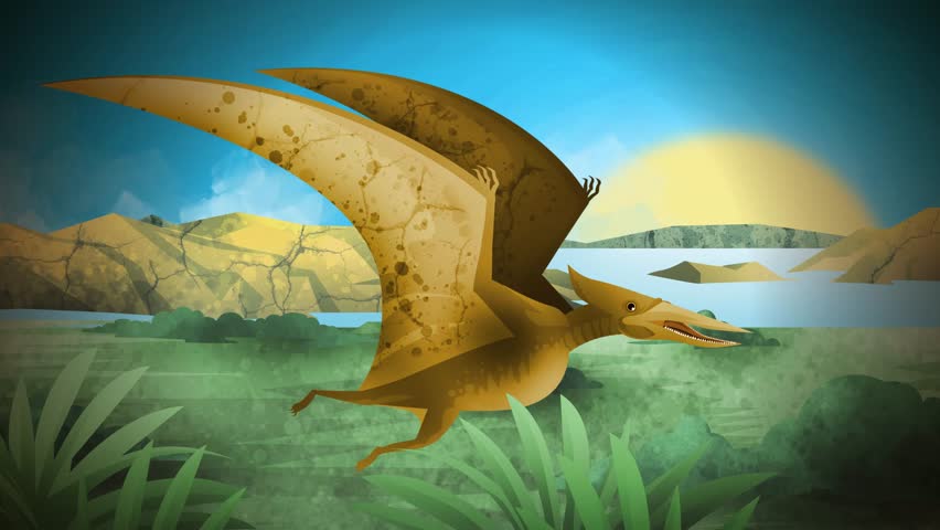 pterodactyl flying over jurassic landscape