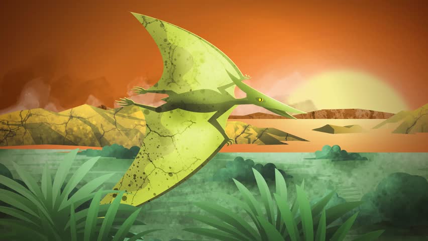pterodactyl flying over jurassic landscape