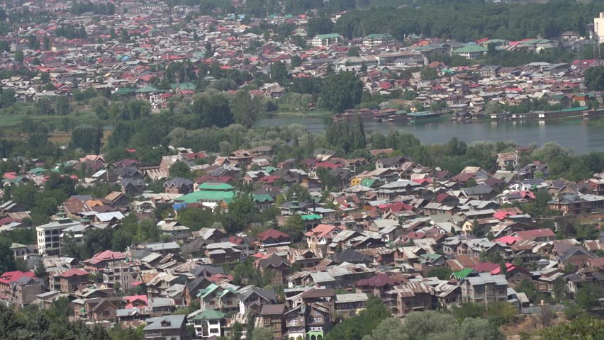 Srinagar city view from Hari Parbat Old Fort, Kashmir, India.