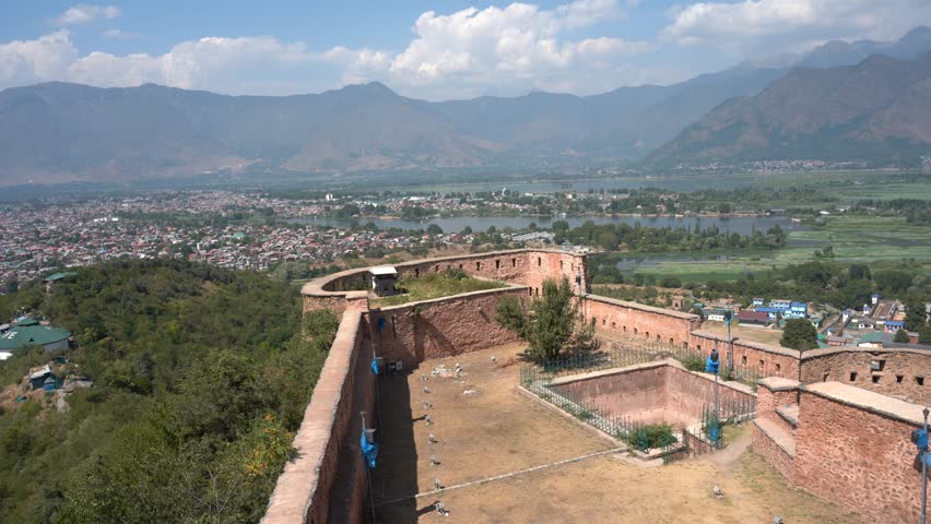Srinagar city view from Hari Parbat Old Fort, Kashmir, India.