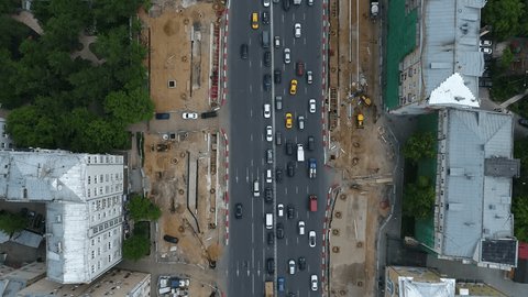Aerial View of Zubovsky Boulevard Reconstruction in Moscow