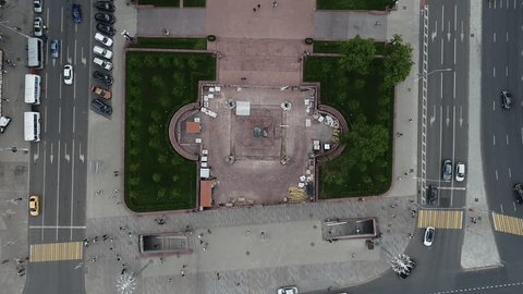 Aerial View of Pushkin Square and Monument in Moscow