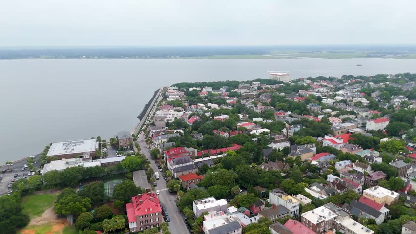 Drone shot of Downtown Charleston, SC.