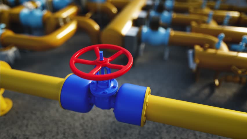 Industrial gas pipeline valve being manipulated