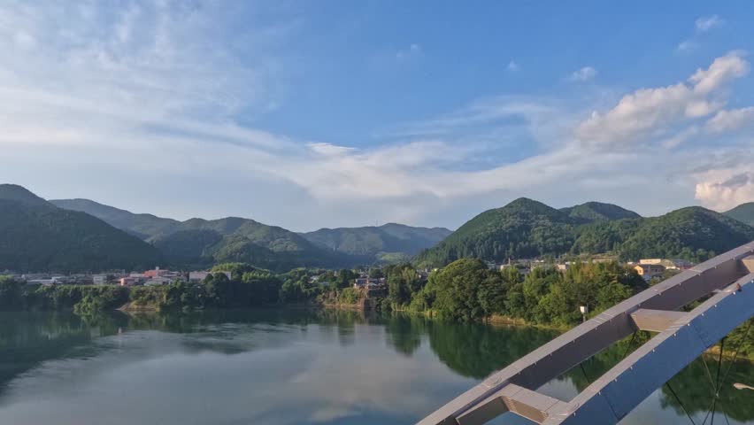 Time lapse of clouds, landscape with river 