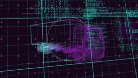 Animation of 3d car model and data processing over grid. Global car engineering, business, finance, computing, connections and data processing concept digitally generated video. - Powered by Shutterstock - Get 15% off with code: PIKWIZARD15
