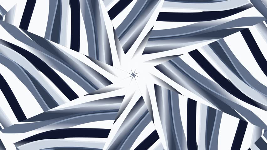 Abstract striped patterns twisting under dynamic light create a starburst central point with bold navy and white tones and sharp angular shapes